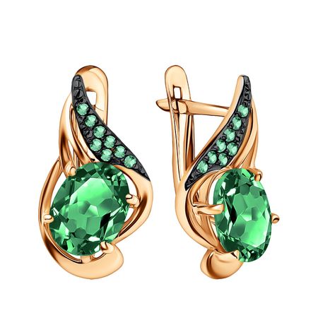 Золотые серьги с агатами и фианитами с черным родированием