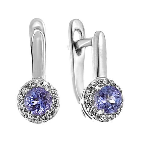 Серебряные серьги с танзанитами и фианитами с родированием