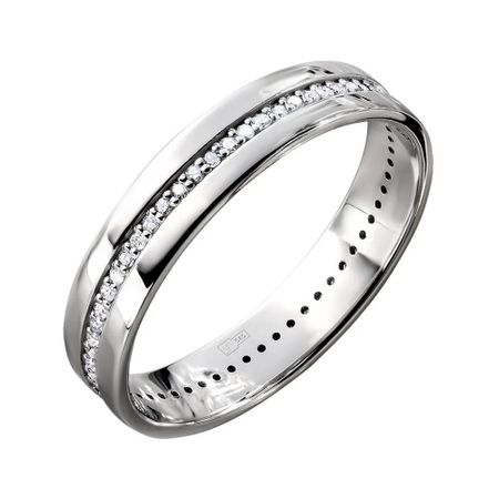 Обручальное кольцо из белого золота с бриллиантами и родированием кри ная пирамида из белого кварца