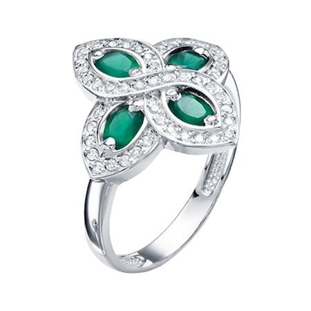 Серебряное кольцо с агатами и фианитами с родированием