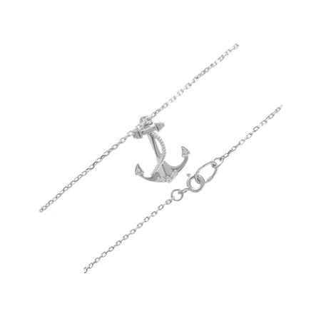 Серебряный браслет на ногу Якорь с фианитами и родированием