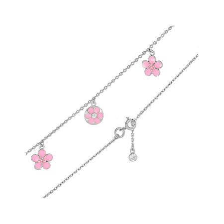 Серебряный детский браслет Цветок с эмалью и фианитами с родированием