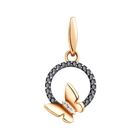 Золотая подвеска Бабочка с бриллиантами и родированием