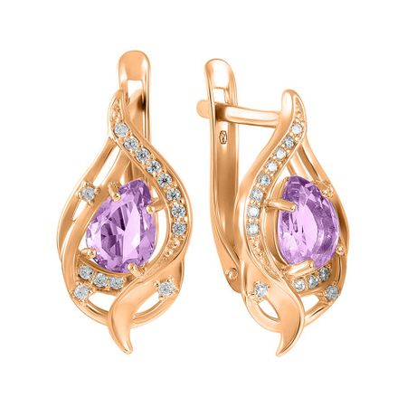 Серебряные серьги с аметистами и фианитами с позолотой