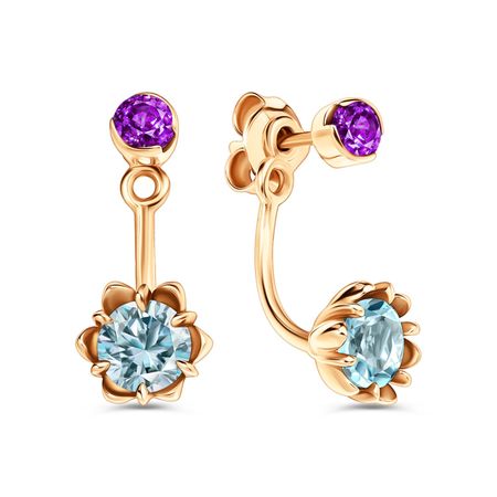 Золотые серьги с топазами Sky и аметистами