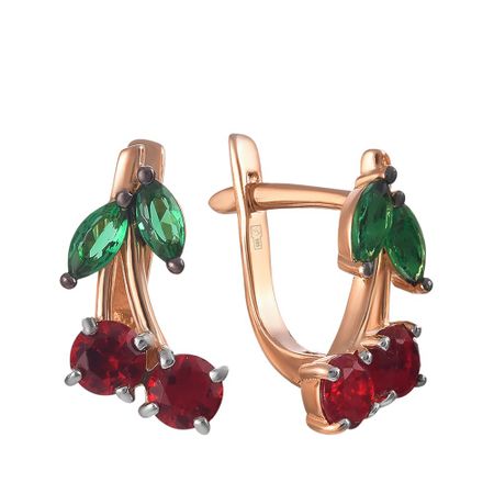 Серьги детские Вишня из золота с фианитами батончик pomatti марципановый вишня в темном шоколаде 50 г