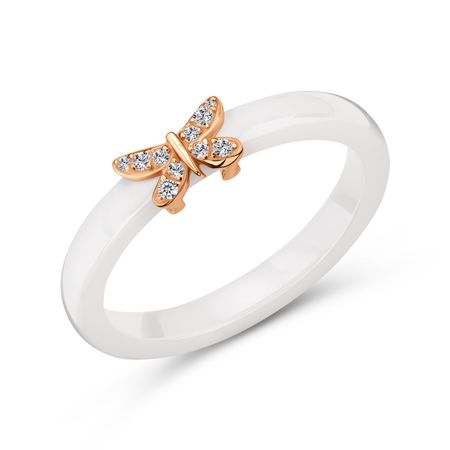 Керамическое кольцо с серебряной вставкой и фианитами