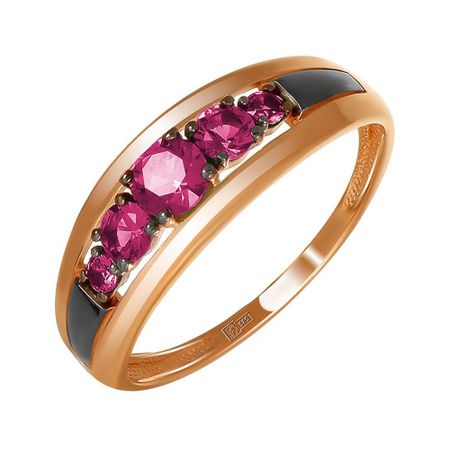 Золотое кольцо с рубинами и рутением с родированием