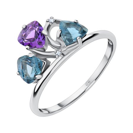 Серебряное кольцо с аметистом и Londоn топазами с фианитами