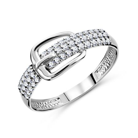 Серебряное кольцо Ремешок с фианитами и родированием