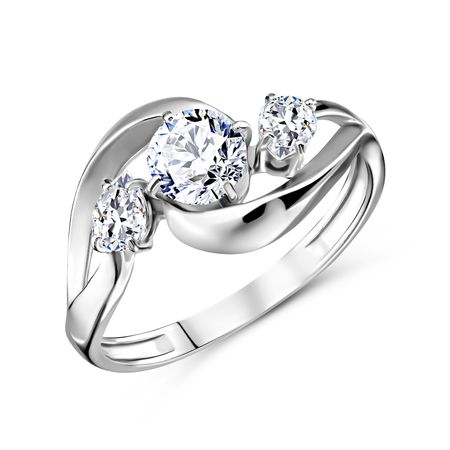 Серебряное кольцо с фианитом SWAROVSKI и фианитами с родированием