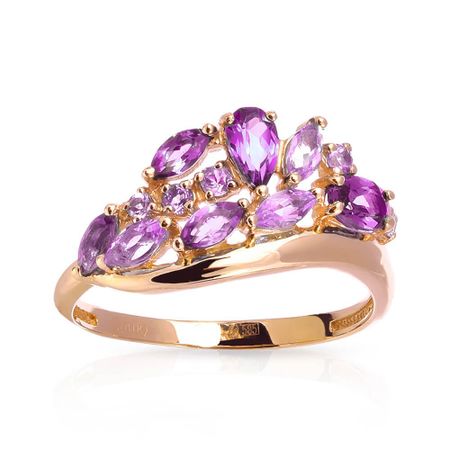 Кольцо из золота с аметистом и родолитом