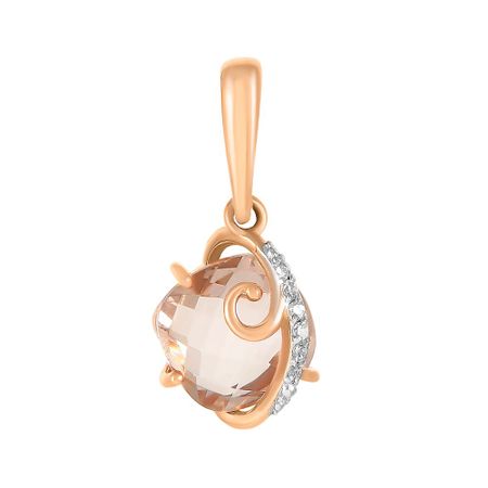 Золотая подвеска с раухтопазом и фианитами с родированием