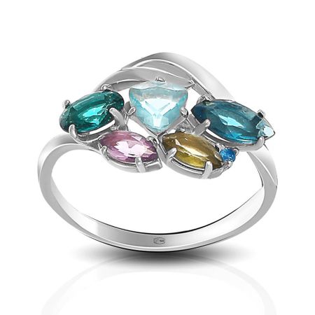 Серебряное кольцо с аметистом и турмалином с топазом и фианитом