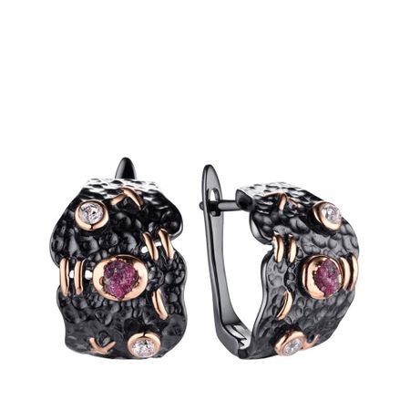 Серебряные серьги с рубинами и фианитами с позолотой