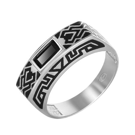 Серебряная печатка с агатом и эмалью