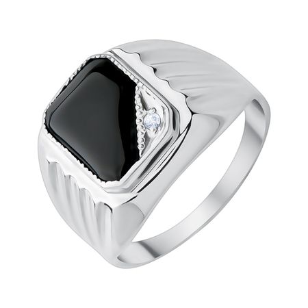 Серебряная печатка с ониксом и фианитом