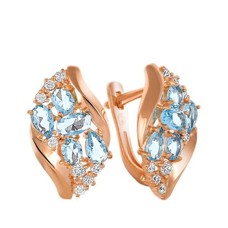 Серебряные серьги с ювелирными кристаллами и фианитами с позолотой