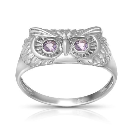 Кольцо Сова из серебра с аметистами