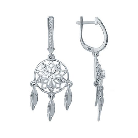 Серебряные серьги Ловец снов с фианитами и родированием