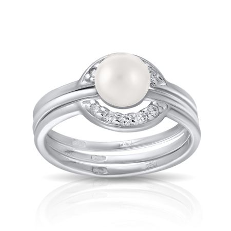 Кольцо SOKOLOV из серебра с жемчугом и фианитами