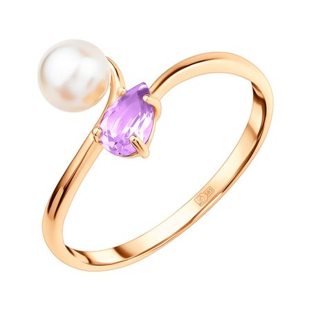 Золотое кольцо с жемчугом и аметистом
