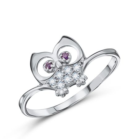 Серебряное кольцо Сова с алпанитами и фианитами с родированием