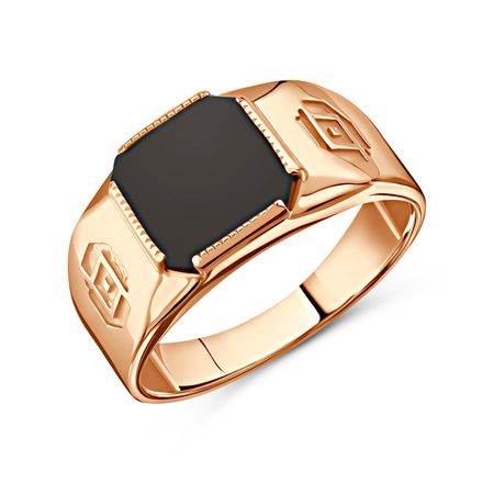 Золотая печатка с черным агатом