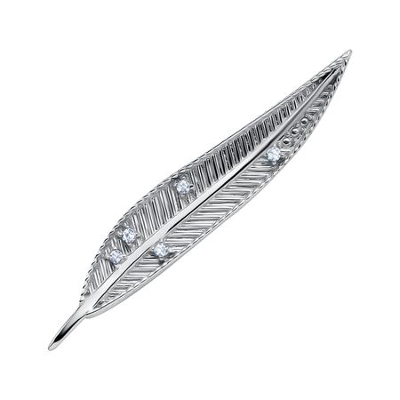 Серебряная брошь Лист с фианитами и родированием