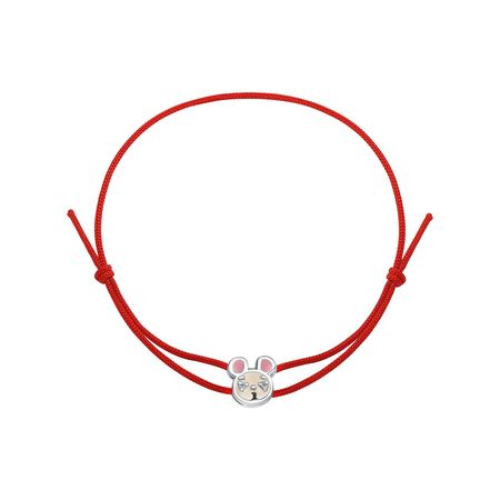 Браслет «красная нить» с серебряной вставкой, фианитами и эмалью