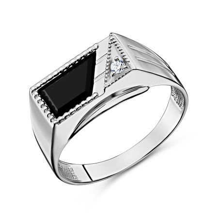 Серебряная печатка с агатом и фианитом с родированием