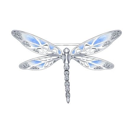 Брошь SOKOLOV Стрекоза из серебра с эмалью и фианитами