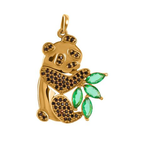 Се6ребряная подвеска Панда с фианитами и позолотой вау панда