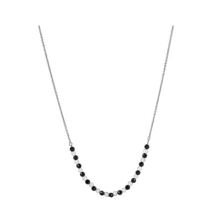 Серебряное колье с лунными камнями и шпинелью с родированием