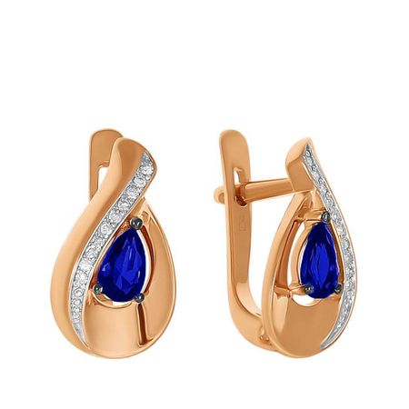 Золотые серьги c сапфирами и бриллиантами с чернением и родированием