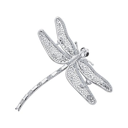 Серебряная брошь с кристаллами и фианитами с родированием