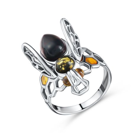 Серебряное кольцо Пчела с янтарем и эмалью с платинированием октавио пинтос как спит пчела удивительные факты о животных и их суперспособностях