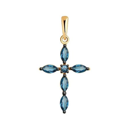 Золотая подвеска Крест с London топазами и родированием