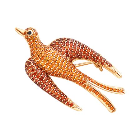 Серебряная брошь Птица с ювелирными кристаллами и фианитами