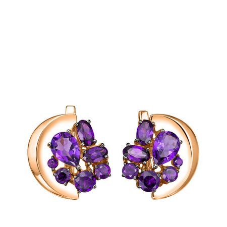 Золотые серьги с аметистами и чернением с родированием