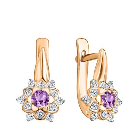 Золотые серьги с аметистами и фианитами с родированием золотые колокольчики ywbeads