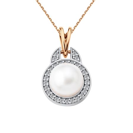 Золотая подвеска с жемчугом и фианитами подвеска стеклянная yancheng shiny золотая 13х14 см