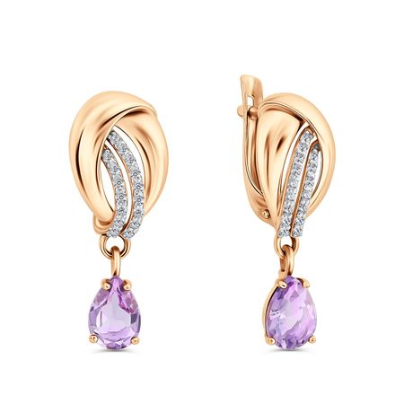Золотые серьги с аметистами и фианитами