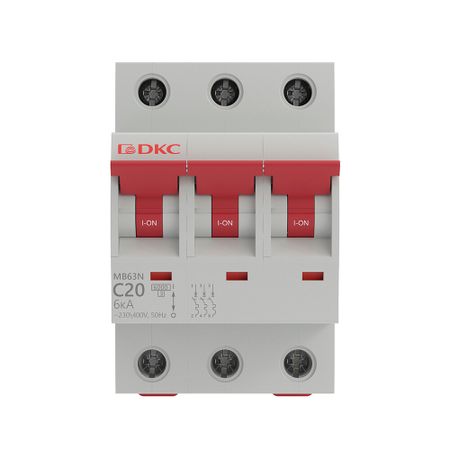 Автоматический выключатель модульный DKC Yon Max MD63N 3P 20А тип C 6 кА 400 В (MD63N-3PC20)