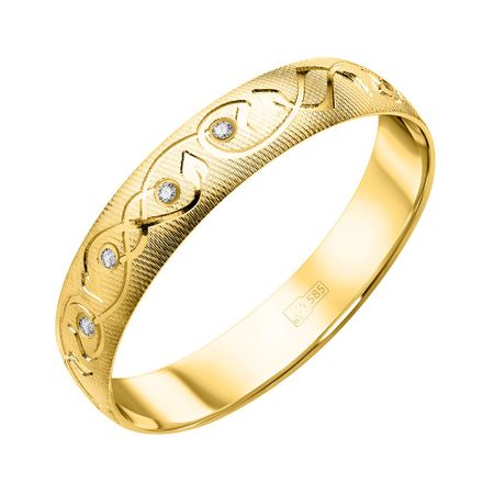 Золотое обручальное кольцо с бриллиантами и алмазной гранью