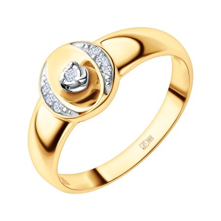 Золотое кольцо с бриллиантами и родированием с алмазной гранью