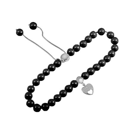 Серебряный браслет с керамикой и фианитами с родированием