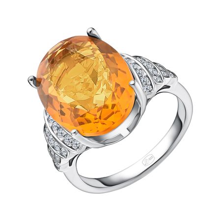 Серебряное кольцо с ювелирным кристаллом и фианитами с родированием