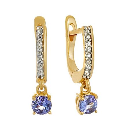 Серебряные серьги с танзанитами и фианитами с позолотой