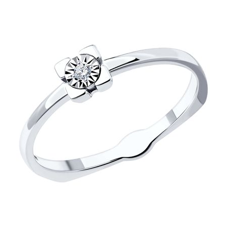 Золотое кольцо с бриллиантом и алмазной гранью с родированием